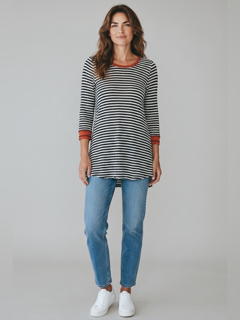 Hem & Thread Striped Tunic // Gray & Orange // Medium